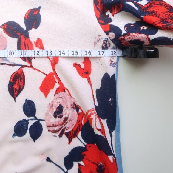 Maeve Anthropologie Blue Red Off-white Floral Print Bell-Sleeve Shift Dress S - Picture 7 of 11